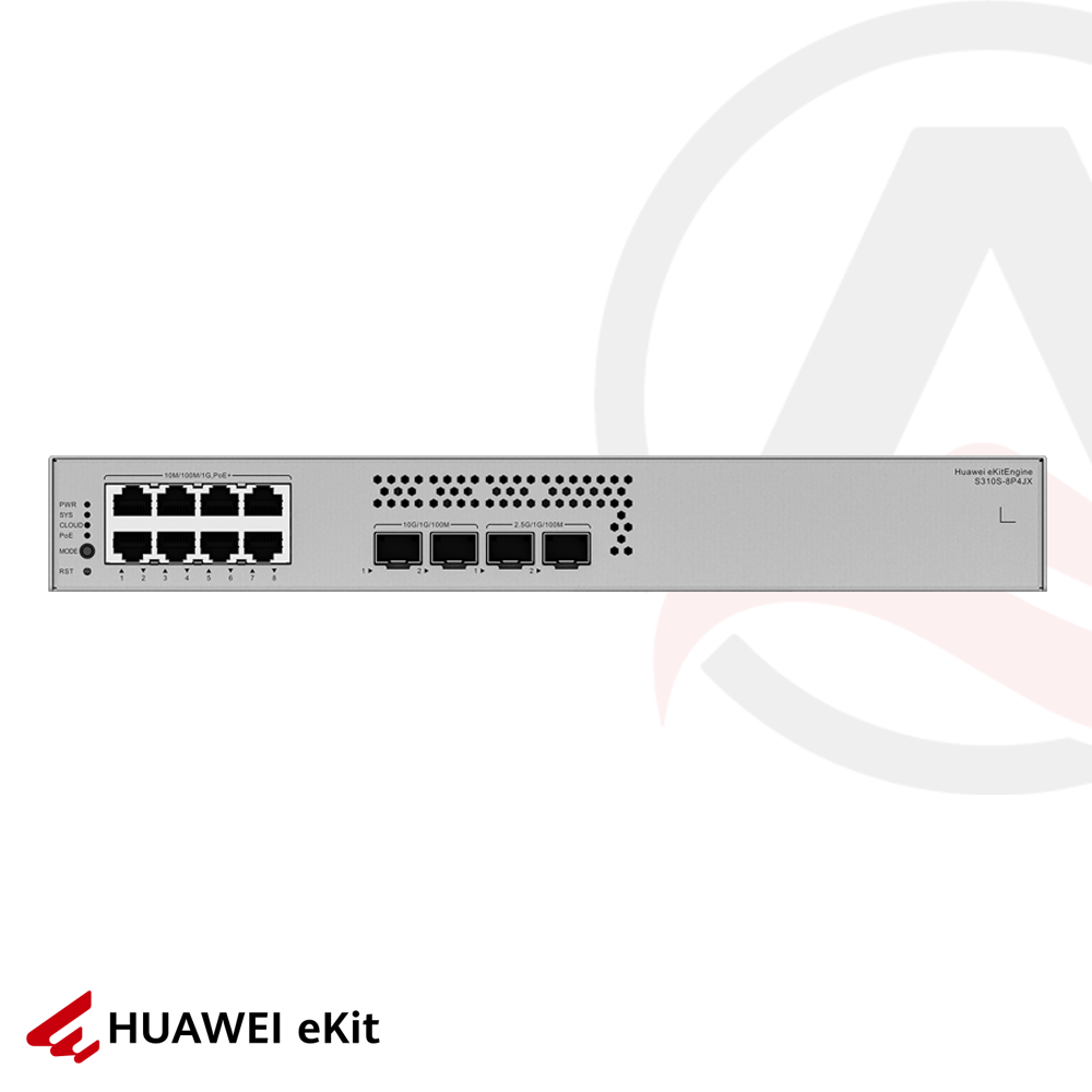 Huawei S310S-8P4JX - 8 Port PoE, 2 Port 2.5G, 2 Port 10G SFP+, 10/100/1000 L2+ Yönetilebilir Switch, 128W